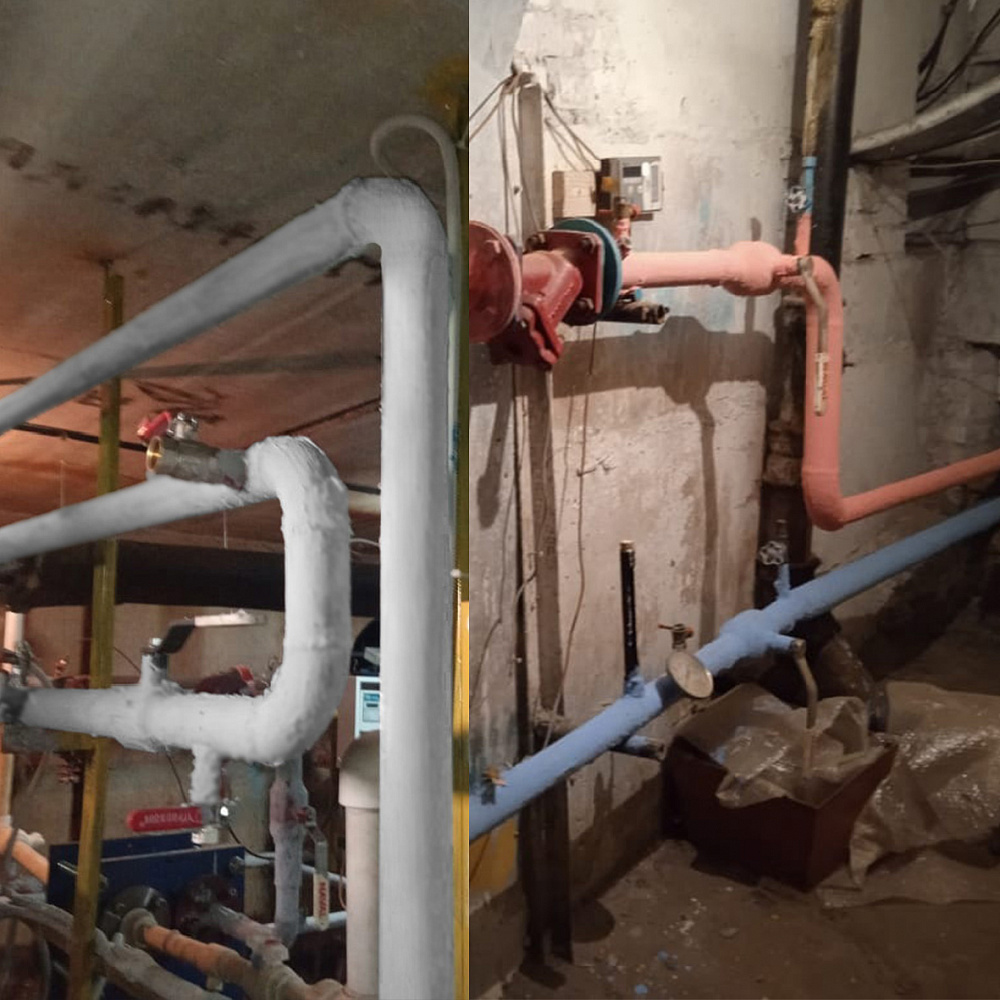 Application of Bronya Classic for heat insulation of hot and cold water supply pipes in a multi-storey building in Cherepovets (photo)